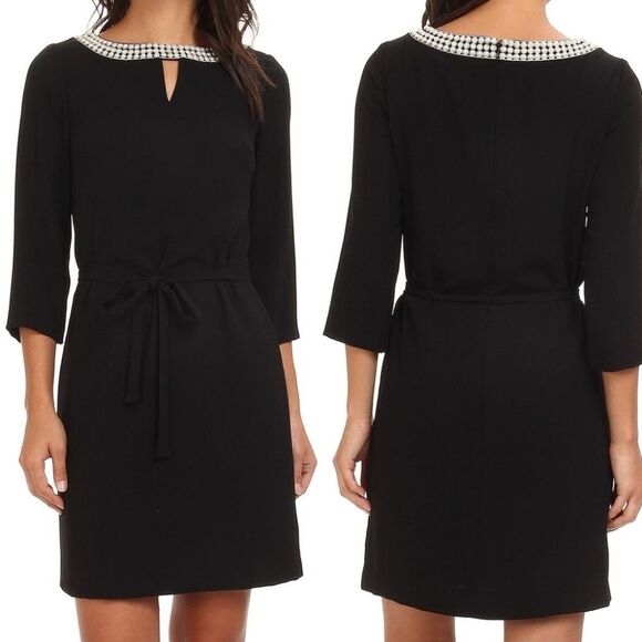 NWT Tahari Elegant Black Morgan Embellished Dress. Pearly. Classic. - Picture 1 of 14